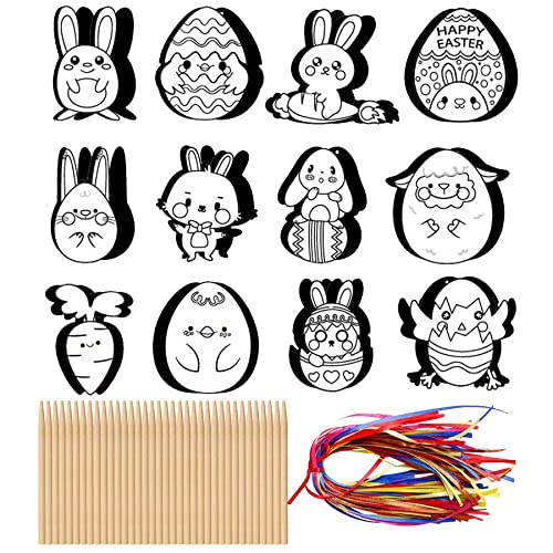 36 Stück Kratzbilder Ei Hase Karotte Kaninchen Ostern Geschenke für Kinder Kratzpapier Ostereier Osterhase DIY Set Frohe Ostern Anhänger Cover