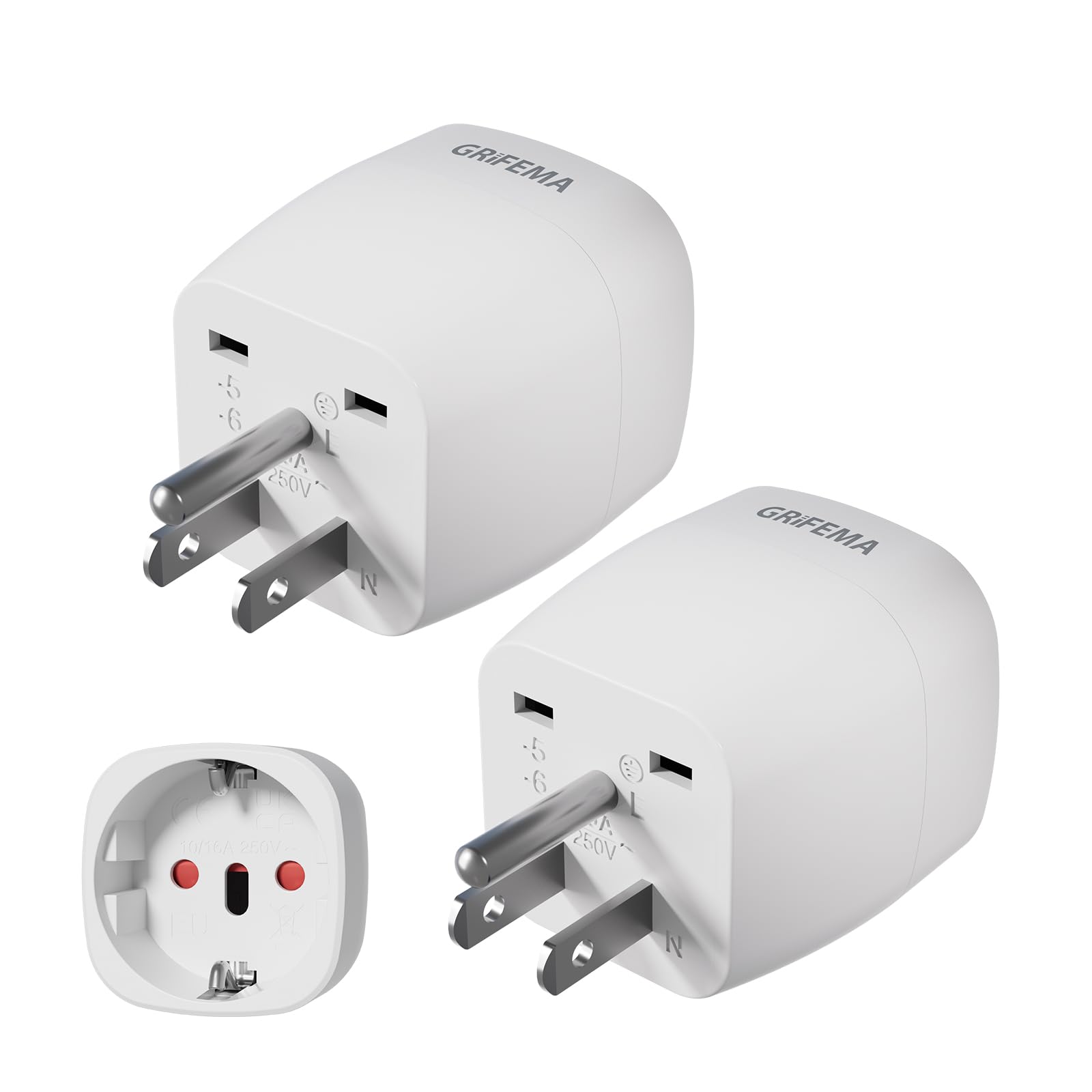 GRIFEMA Adaptateur Prise USA, Fiche France vers États-Unis Canada Mexique Thaïlande Type B, Connecteur de Voyage avec Maintien Ferme, Matériau Ignifuge PC, 250V 10A, 2 Pièces