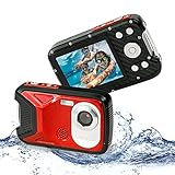 Waterproof Digital Camera Underwater Camera Full HD 1080P Waterproof Camcorder 16MP Waterproof Camera with 1050MAH Rechargeable Battery for Snorkeling, Swimming (Red)