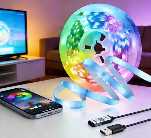 LEDテープライト 20M USB式 RGB スマホアプリ制御 調光調色 音楽連動 タイマーモード 間接照明 おしゃれ ledテープ PC/TVゲームルーム 部屋 LEDストリップらいと 祭りクリスマス イルミネーション装飾 屋内用非防水 えるいーでいー 照明(20メートル)