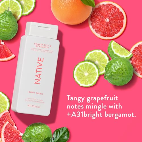 Image of Native Body Wash Contains Naturally Derived Ingredients | For Women & Men, Sulfate, Paraben, & Dye Free Leaving Skin Soft and Hydrating | Grapefruit & Bergamot 18 oz
