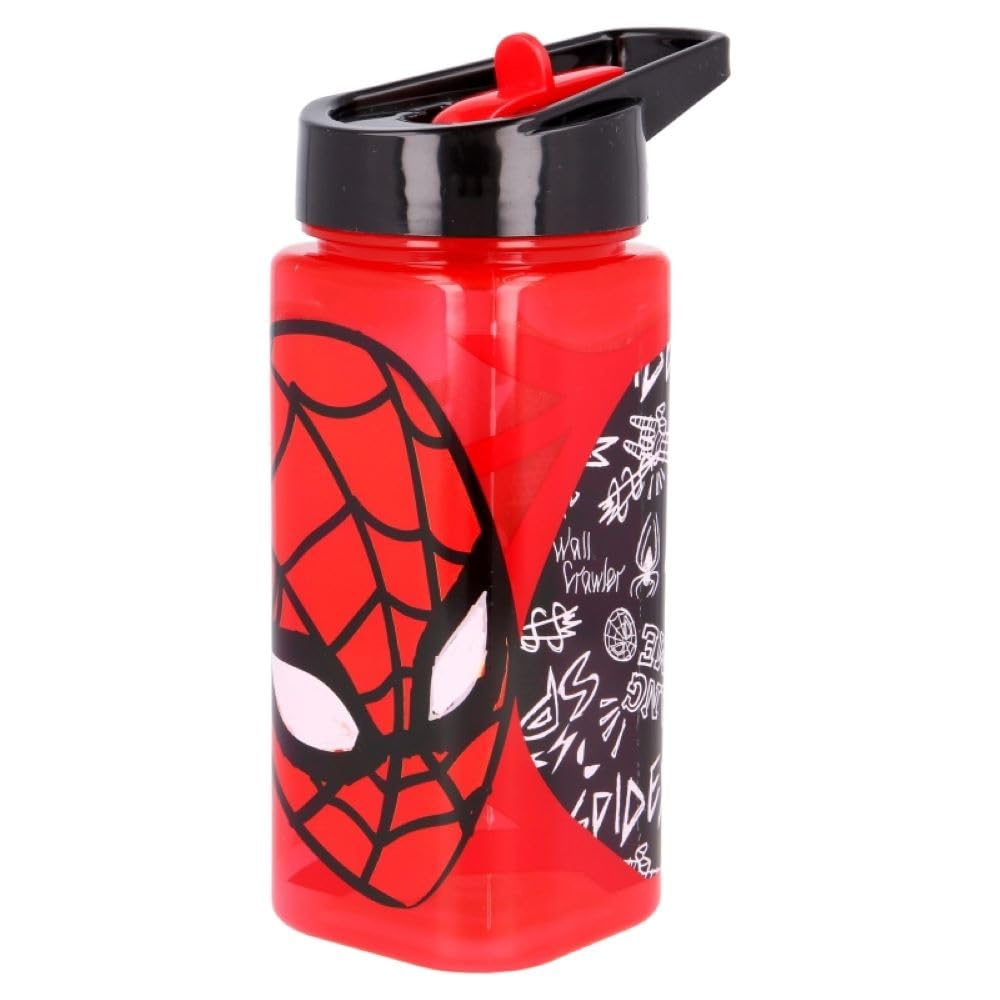 OM SUPPLIES Spiderman Reusable Square Water Bottle Drink Bottle with built-in handle for Easy Carry School Lunch Kids Childrens 510ml BPA free Plastic (Spiderman Urban) - Image 3