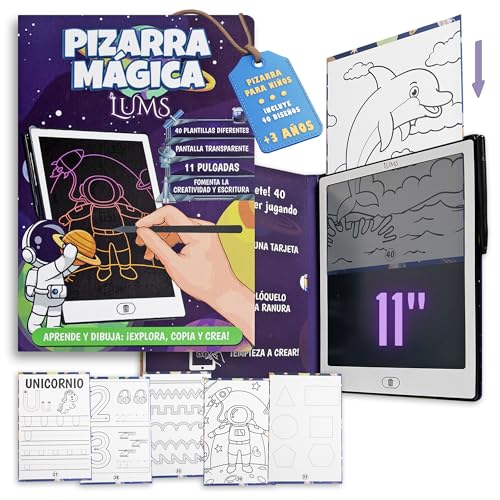 LUMS Quadro mágico infantil de 11 polegadas - 40 cartões com números, letras, figuras e desenhos - presente educativo e criativo para crianças de 3 a 6 anos - brinquedo Montessori para aprender e se