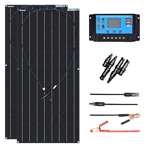 XINPUGUANG 200w 12v Kit de panel solar 2pcs 100 Watt 18V Módulos monocristalinos flexibles 20A Controlador de carga solar para barco, coche, caravana, autocaravana, marino, 12V, cargador de batería Cover