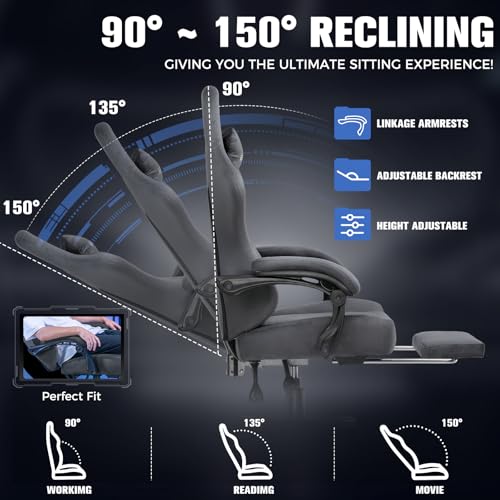 Image of GTPLAYER Big and Tall Gaming Chair 400lbs Heavy Duty Office Chair with Foot Rest, High Back Pocket Spring Ergonomic Computer Chair for Adults,Wide Comfy Seated Cushion with Linkage Armrests,Light Grey
