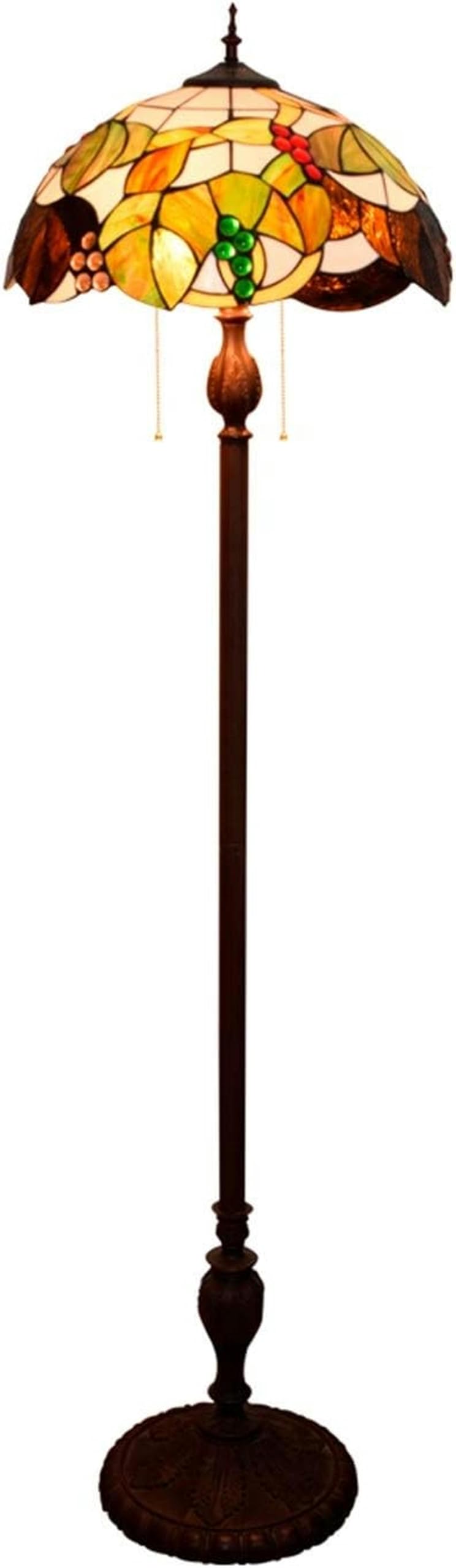 IUokLU Tiffany Floor Lamp Standing Reading Lamp 16-" Brown Grape Stained Glass Over Flowers Series Floor Lamp for Study Living Bedroom Decoration