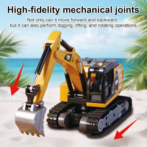 Image of RC JCB Construction Vehicle with Realistic Digging Arm Lights & Sound 360 Rotating Engineering Truck, Rechargeable RC Digger Toy Gift for Boys (JCB Metal RC)