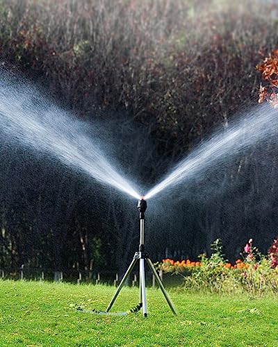 Rotating Tripod Sprinkler - 360 Degree Rotating Tripod Sprinklers For Yard Large Area - Garden Water Sprinkler For Lawn Long Range - Tall Garden Sprinkler On Tripod (Tripod Sprinkler - 1 Pack) #TOP7