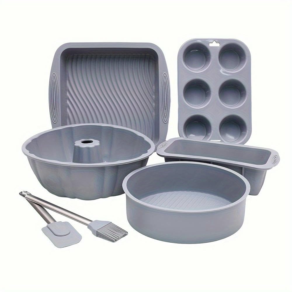 NYSDM - Juego de 7 moldes de Silicona antiadherentes para Hornear, para Pan Cuadrado, savarin, Pasteles con espátula, Pincel para Aceite, Brownies y Tartas de Queso