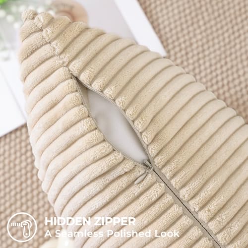 Mecatny Corduroy Decorative Throw Pillow Covers 26x26 Set of 2 for Sofa Living Room, Soft Neutral Boho Couch Pillow Covers for Home Decor, Beige