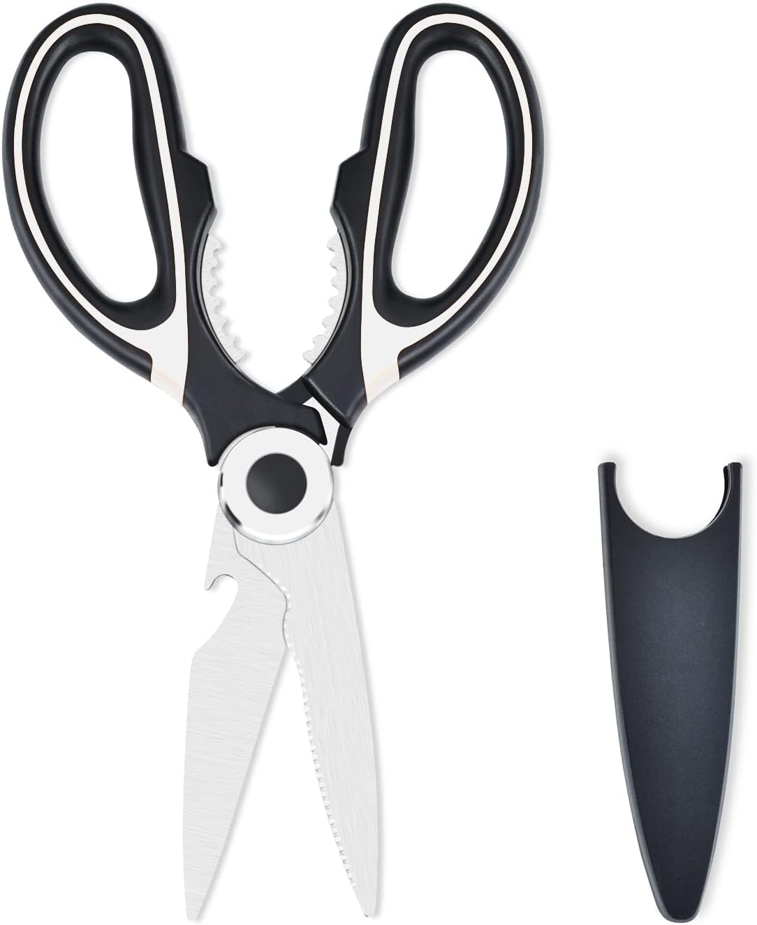 Kitchen Scissors, Heavy Duty Utility Food Scissor, Stainless Steel Kitchen Shears with Cover, Sharp Cooking Scissors for Meat Chicken Fish Nut Vegetable Herb, Bottle Opener