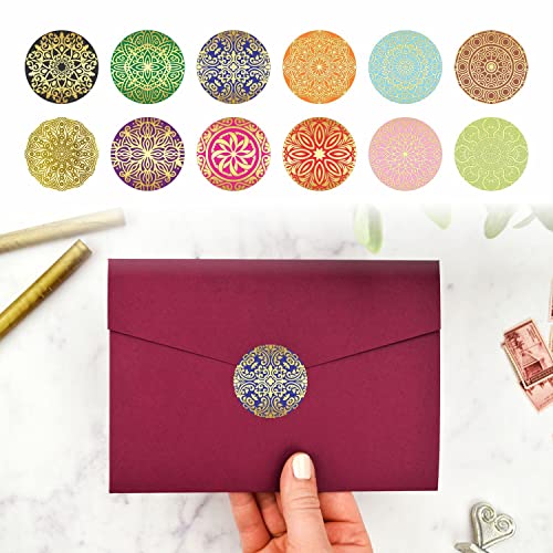 Mandala Gold Foil Stickers - (Pack Of 120) 2" Large Round Labels For Christmas Happy Holidays New Year Birthday Cards Gift Boxes Envelope Seals #TOP5