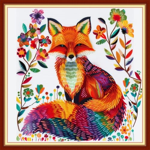 Image of Funchey Stamped Cross Stitch Kits, DIY Cross Stitch Pattern for Adults Beginners Needlepoint Kits Embroidery Kit Arts and Crafts 11CT-Colorful Cat 18x18 inchs