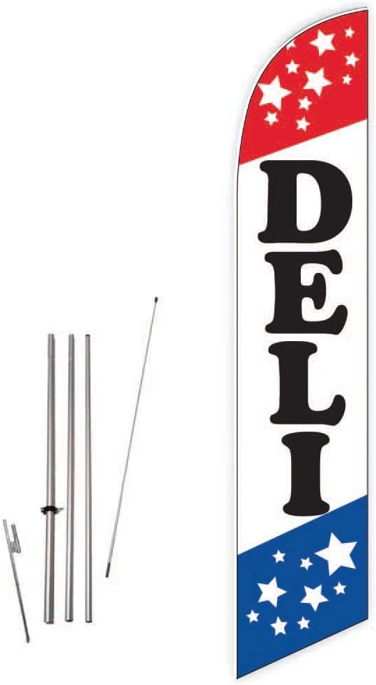 Deli (White/Stars) Feather Flag with Complete 15ft Pole kit and Ground Spike