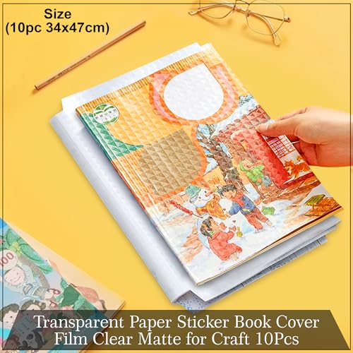 Image of GLUN Transparent Textured Plastic Frozen Book Cover, Pack of 10 Sheets, Protective Thick Self-Adhesive Sticky Transparent Cover for Students School Office