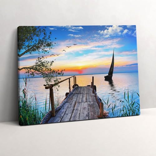 Tableaux 80x60cm Voilier sur le lac : décoration murale peinte Wallfluent