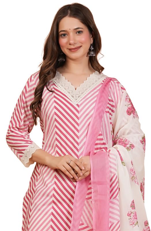 Image of rytras Women Pure Cotton Printed Straight Kurta Set with Palazzo pants & dupatta|Ethnic wear|Kurti Suit Set for Women
