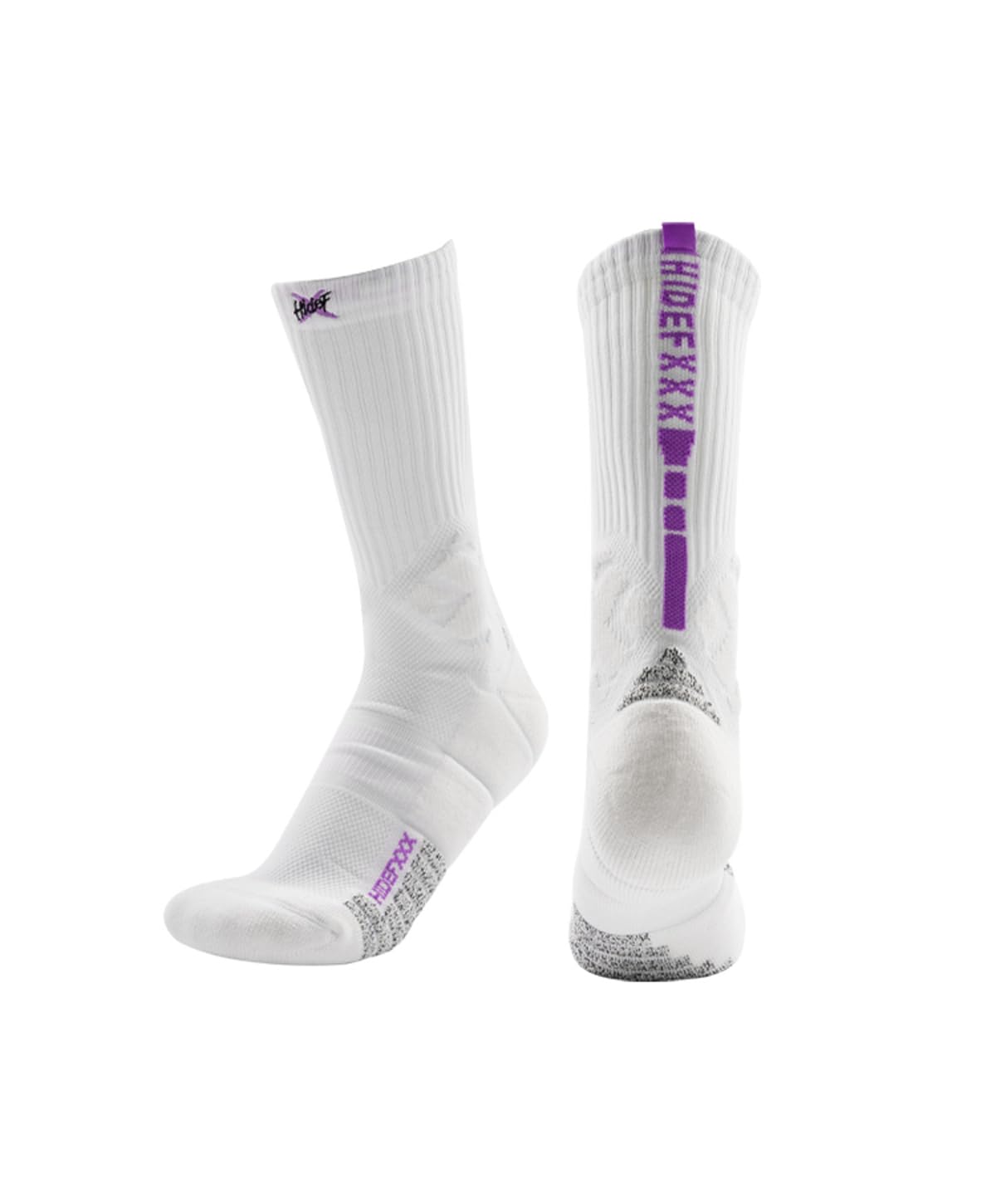 HideFxxx Basketball Socks for Men, Performance Cushioned Men's Athletic Crew Socks, Anti-Slip Sports Socks (US, Numeric, 10, 12, Regular, Regular, White Purple)