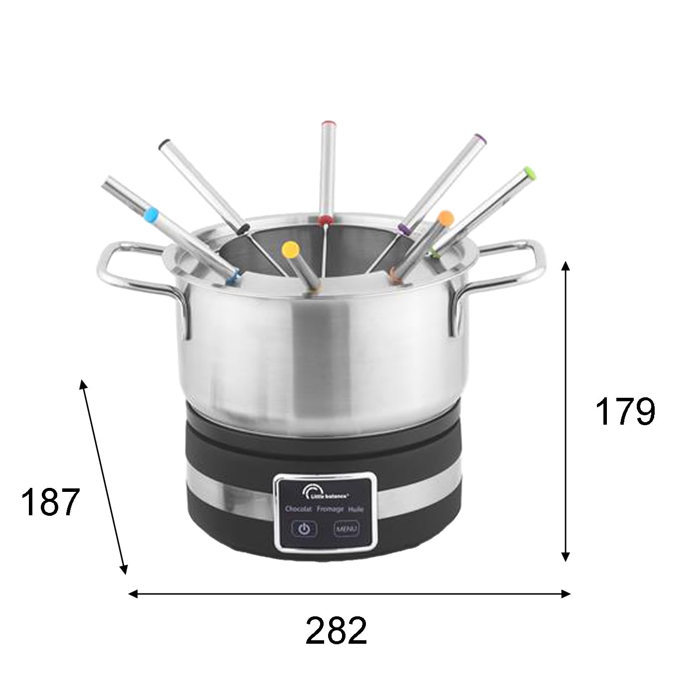 LITTLE BALANCE 8965 Digitale Fondue 8, Appareil à fondue 8 personnes, 3 programmes, Caquelon inox, Compatible induction, 1,2 litres, 1200 W, Noir/Inox