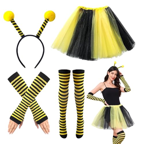 MUXIWOM Bienen Kostüm Damen, Bienenkostüm Erwachsene mit Bienen Haarreif und Tüllrock, Karneval Kostüm Damen, Faschingskostüme Damen für...