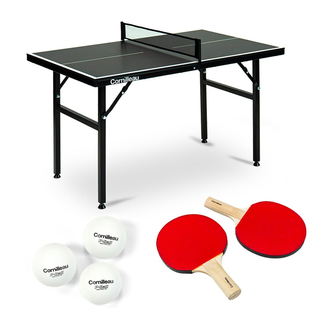 Cornilleau - Mini Table de Ping-Pong Intérieure – Table Compacte Pliable – Plateau Gris 12 mm – Idéale pour Enfants et Adultes – Facile à Ranger et à Transporter