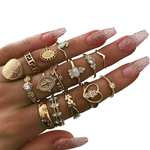 MyBuddy 15pcs Vintage Knuckle Ring Set, Multi Size Rings Bohemia Stackable Mid Rings for Women and Girls