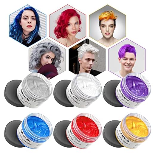 Hair Color Wax Pomades 4.23oz Natural Hair Coloring Wax Materials Disposable Hair Styling Clays Ash for Cosplay, Party, Show,Halloween (6 Colors)