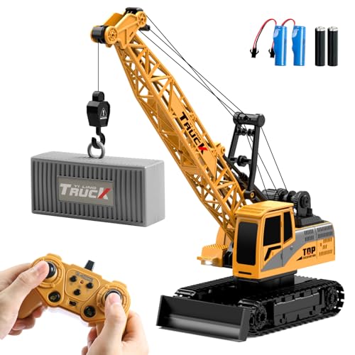 Dwi Dowellin Remote Control Crawler Crane for Boys,11-Channel 2.4GHz RC Construction Crane Toy for Kids Age 3 4-7 8 9 10 Year Old