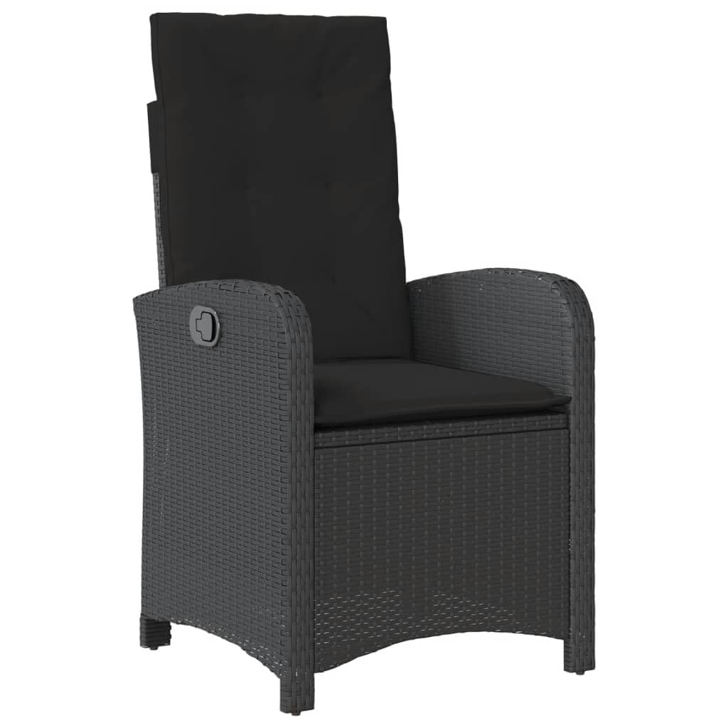 Poltrona da giardino con cuscino, 2 pezzi, schienale regolabile, colore nero, polyrattan PE rattan, mobili da giardino, rivestimento rimovibile, telaio in acciaio, per esterni, poltrona relax