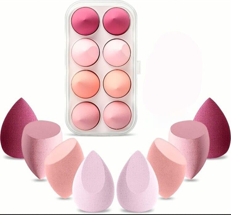8 Pcs Makeup Sponge Set Multi-colored Beauty Blender Sponge Storage Case with Holder Flawless for Cream Liquid Foundation & Powder Application Soft Latex Free Sponges Multi colour (PINK)
