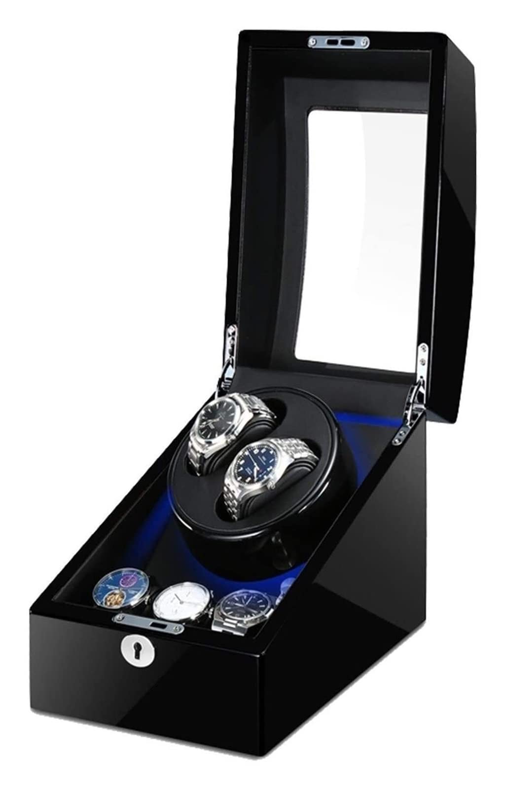 Kronleuchter Automatic Watch Winder Box für 2 Uhren + 3 Speicher mit LED -Licht Klavierfarbe Außenausstattung Motors Fit Frauen Männer Uhr Accessoires (Farbe: Rot + Schwarz) Kronleuchter