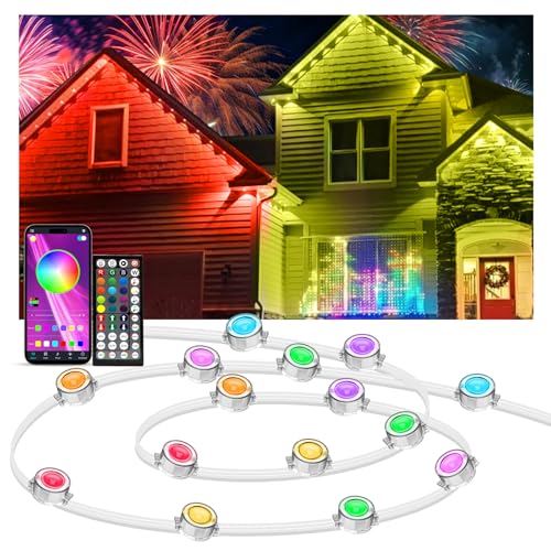 Image of IVRICH Smart Permanent Outdoor Lights, 100FT RGB Eave Light with DIY Scene Modes, APP /Remote Control, IP67 Waterproof, Music Synchronization, Timer Function, for Christmas, Party, Holiday Decor