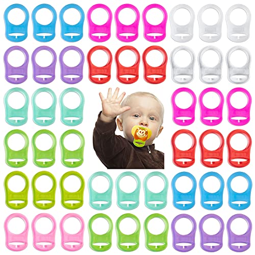 30 Pieces Silicone Pacifier Adapter Rings Holder Button Style Baby Pacifier Clip Adapter Ring Baby Dummy Pacifier Holder Ring for Baby Nipple Rings Pacifier Teething Clip, 10 Colors