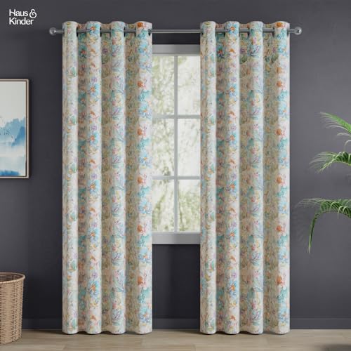 Image of haus & kinder 100% Blackout Window Curtains 5 Feet Long Pack of 1 Window Curtain, 5 Feet Curtain for Window, 100% Room Darkening (Classic Damask, 130 X 152 CM)
