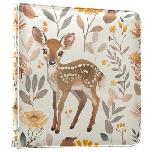 JIPONI Little Cute Deer Fawn Large Photo Album, DIY Leather Cover Scrapbook Albums for 4x6 5x7 6x8 Pictures, Self Adhesive Memory Book for Wedding, Baby, Family