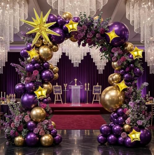 Image of Dark Purple Balloon Arch Double Stuffed Metallic Purple Balloon Garland