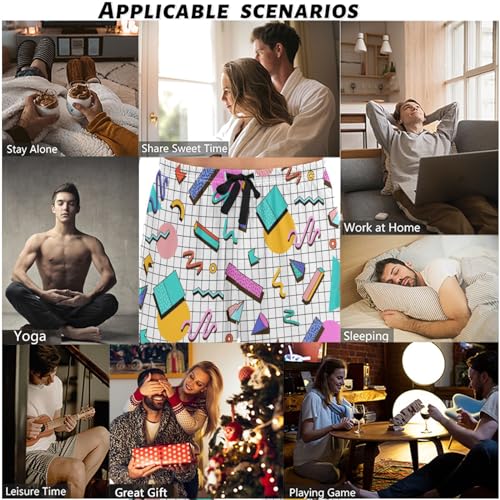 visesunny Mens Pajama Pants Funny Bright 80s Checkered Pattern 100% Cotton Soft Men's Sleepwear Lounge Pants Lightweight Pajama Bottoms Pj Pants with Drawstring & Pockets Multi4