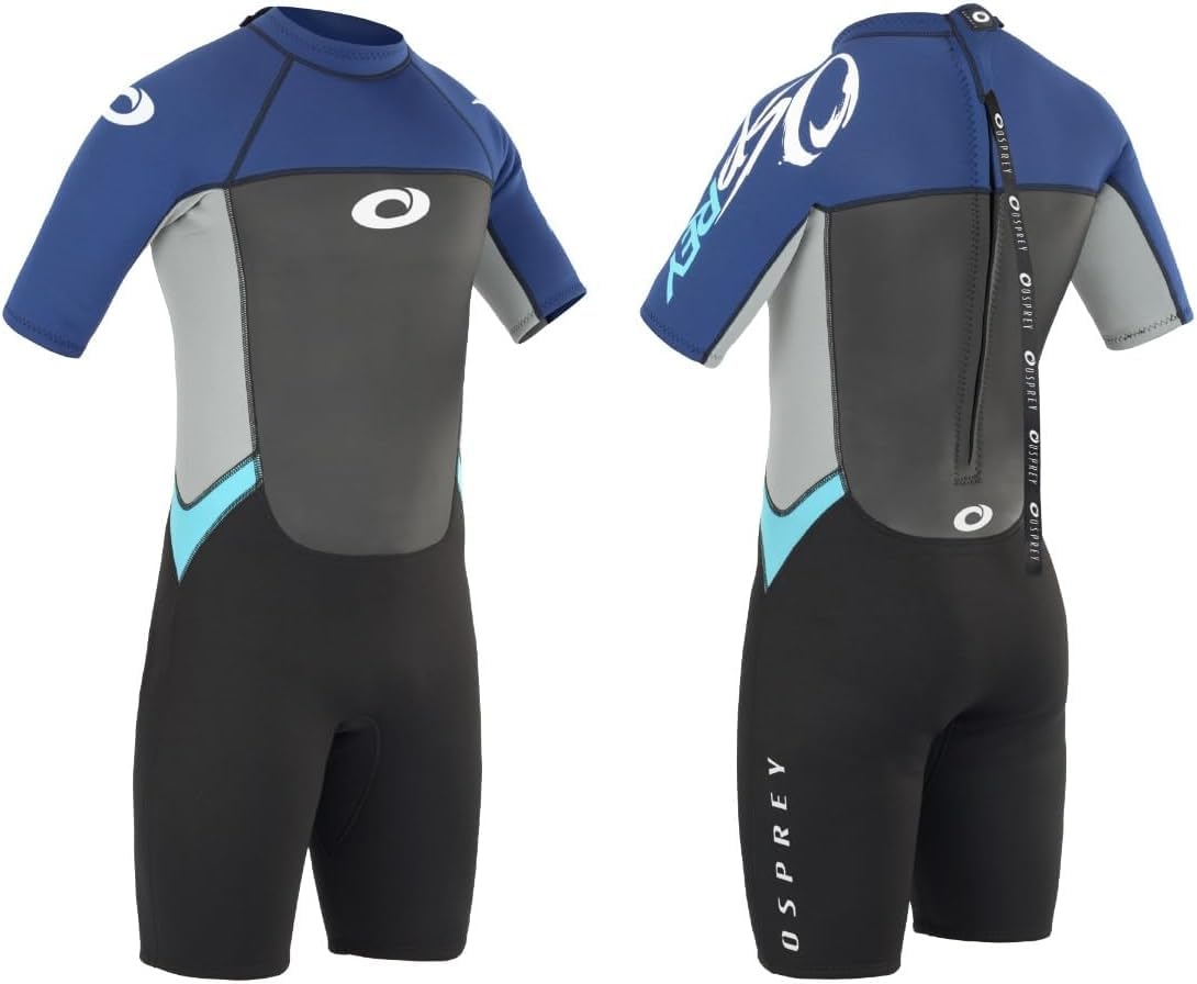Osprey Men's Shorty 3 mm Summer Wetsuit, Adult Short Sleeve Neoprene Surfing Diving Wetsuit, Origin, Multiple Colours, Blue, S