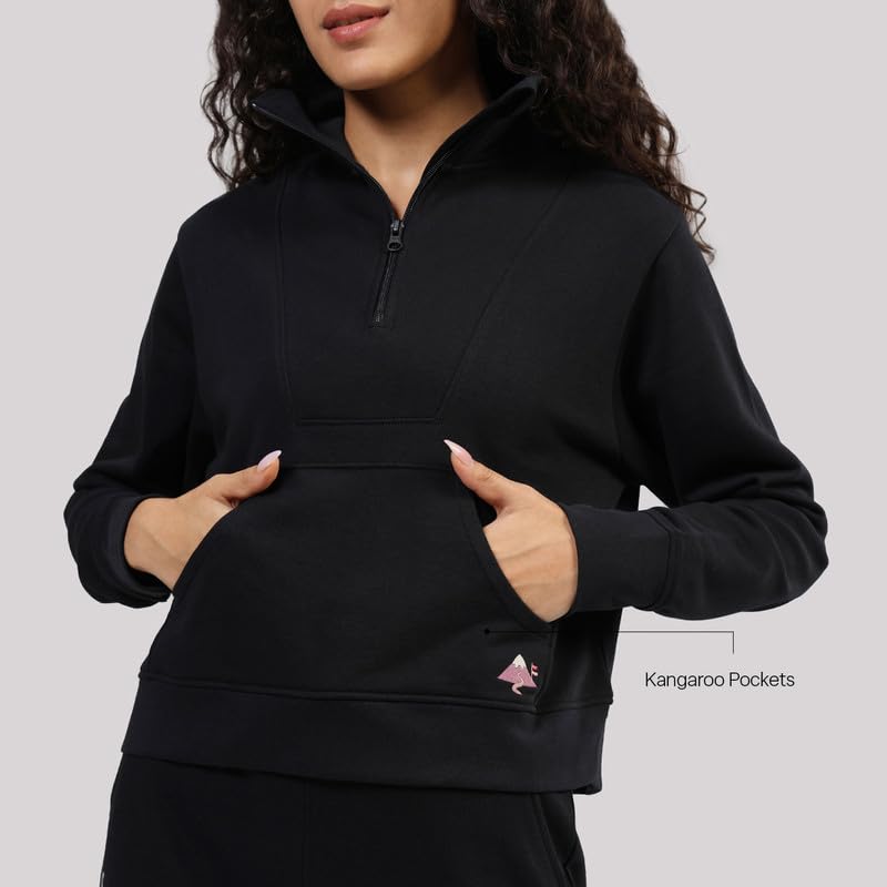 Image of BlissTerry Half Zip | Zippered front |Convertible collar to style |Kangaroo pocket for essentials |Ribbed cuffs |Cropped length
