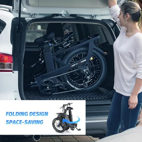 30 MPH Foldable Electric Bikes for Adults 1500W Peak Motor Ebike 20 inch Fat Tire E Bike with 100 Miles Max Range 48V Removable Battery Ebikes Electric Bicycle with Front Suspension 7 Speed E-bike