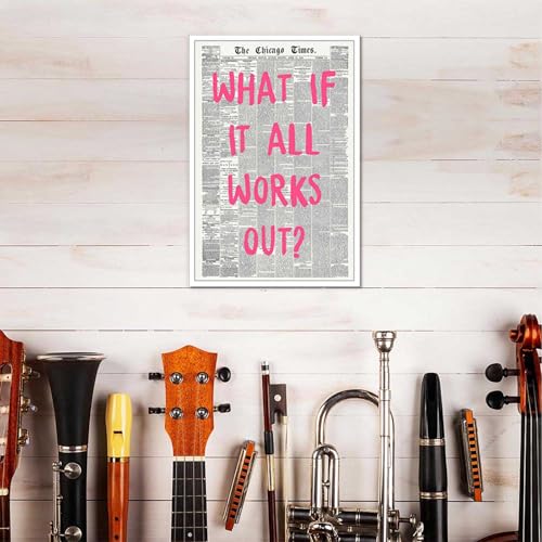 Image of Drimiler What If It All Works Out Poster Retro Newspaper Pink Font Canvas Wall Art Positive Affirming Quote Minimalist Prints Painting For Home Bedroom Dorm Wall Decor 8x12in Unframed
