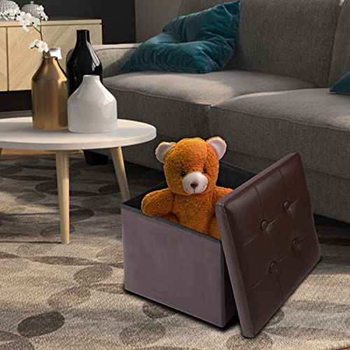 Image of ALASDO Storage Ottoman Footrest Stool Small Ottoman with Storage Foldable Ottoman Leather Foot Rest Footstool Bench for Living Room 17x13x13inches Brown