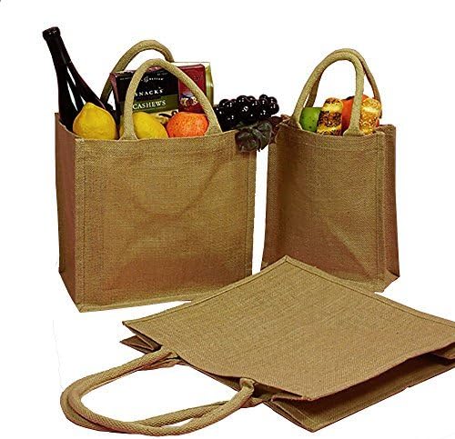 Paquete de 12 bolsas de yute y arpillera con asas de algodón suave interior laminado (tamaño pequeño, natural)