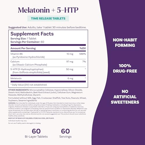 Natrol Melatonin + 5-HTP Time Release Sleep Aid, 60 Bi-Layer Tablets - image 5