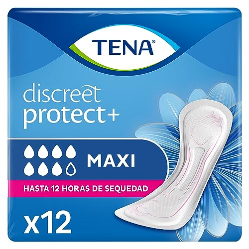 TENA Discreet Maxi x12 - Compresas Muy Absorbentes para Incontinencia y Pérdidas de Orina abundante - Hasta 12 Horas de Sequedad - 1 Paquete con 12 Bolsitas Individuales (Paquete de 8)