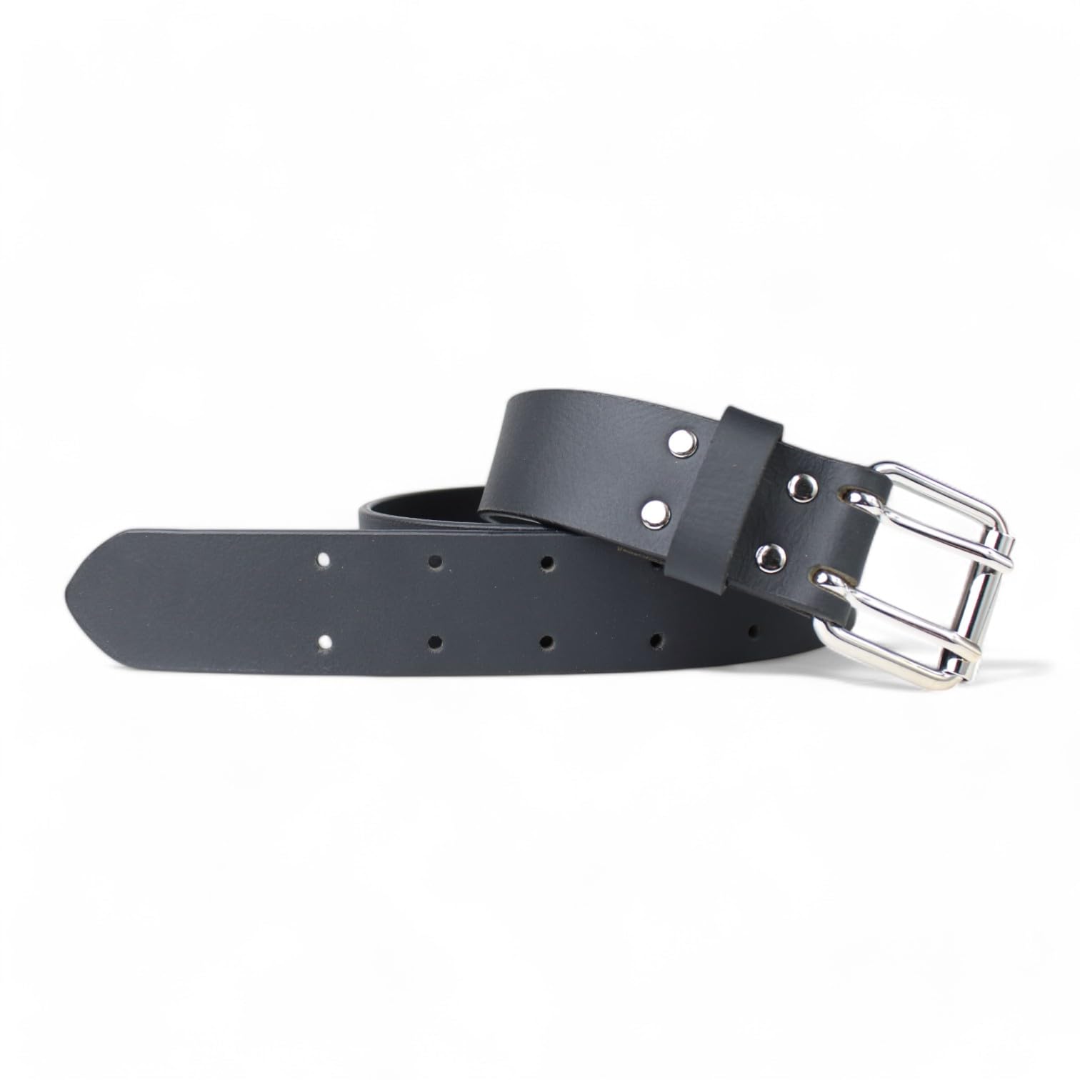 Fronhofer Full Grain Leather Work Belt Double Prong Steel Buckle 1.6', Size:waist size 39.5 inch (100 cm), Color:Black
