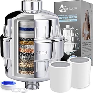 Aqua Earth Shower Filter For Hard Water Shower Head Filter to Remove Chlorine Water Softener Coconut Shell Activated Carbon Reduces Dry Itchy Skin Heavy Metals Other Sediments Vitamin C Showerhead