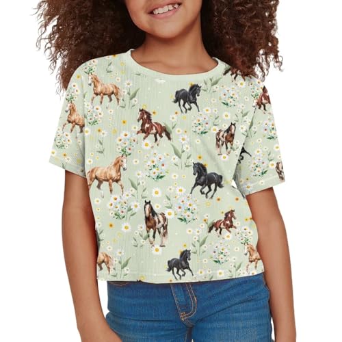 Image of Girls Fashion Crewneck Tee Shirts Casual Short Sleeve Crop Top Summer Outfits 5-14 Years Old