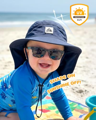 Toddler Baby Sun Hat UPF 50+ Kids Summer Outdoor Sun Hats for Boys Girls Beach Fishing Hat Age 0-8 Years (US, Age, 0 Months, 6 Months, Light Gray+Navy Blue) - image 2