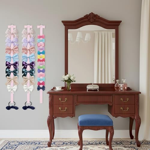 6STK Rosa Haarspangen Aufbewahrung Mädchen 96x2cm Schleife Hängender Haarschmuck Haarklammer Haargummis Und Spangen Organizer Stirnbandhalter Wand, Praktische Platzsparender Halter Für Haaraccessoires